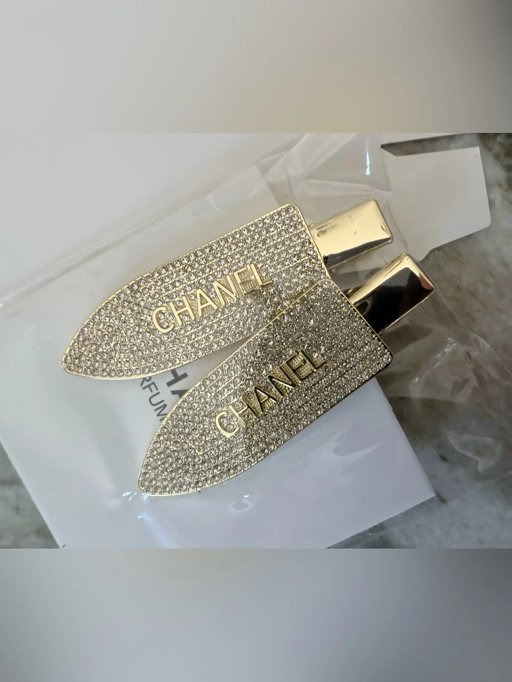 Chanel Beaute SilverTone Crystals Set Of 2 Barrettes NEW SEALED w Original Box.